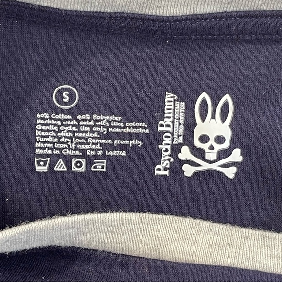 Psycho Bunny Cropped Tee Womens Size Small 3/4 Sleeve Blue Gray - Picture 3 of 6